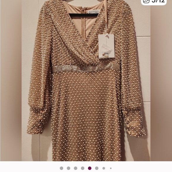 Mac Duggal Pearl Embellished Gown in Tan - Picture 5 of 12